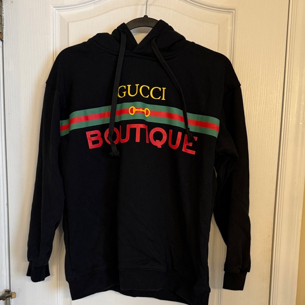Black Hoodie with Red and Green Stripe